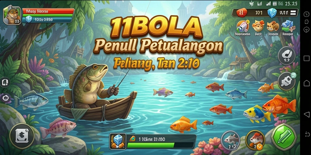 Tampilan gameplay 11BOLA dengan aksi memancing yang seru.