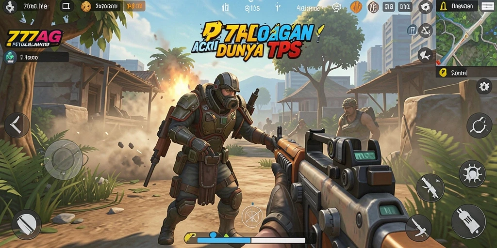 Tampilan gameplay intens di 77AG dengan pertempuran seru.
