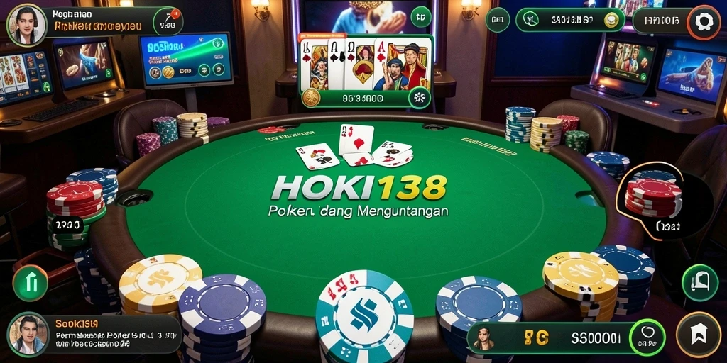 Tampilan gameplay HOKI138 yang mendebarkan dengan pemain bersaing di meja Poker.