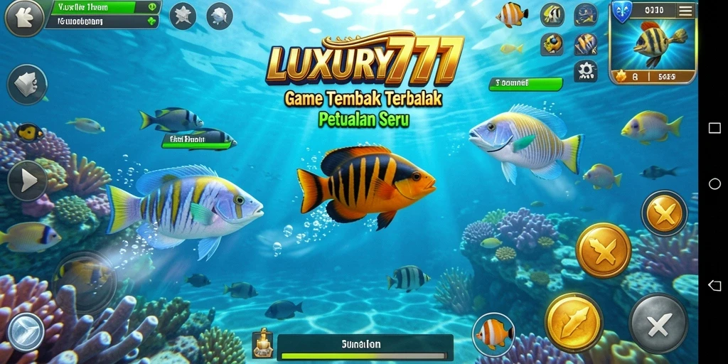 Gameplay seru LUXURY777 saat menembak ikan di lautan.