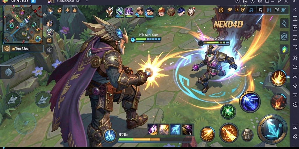 Tampilan gameplay seru dari NEKO4D di arena pertempuran MOBA.