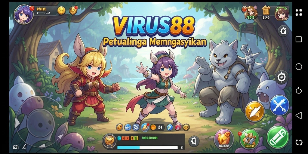 Tampilan gameplay VIRUS88 yang menarik dan penuh warna.